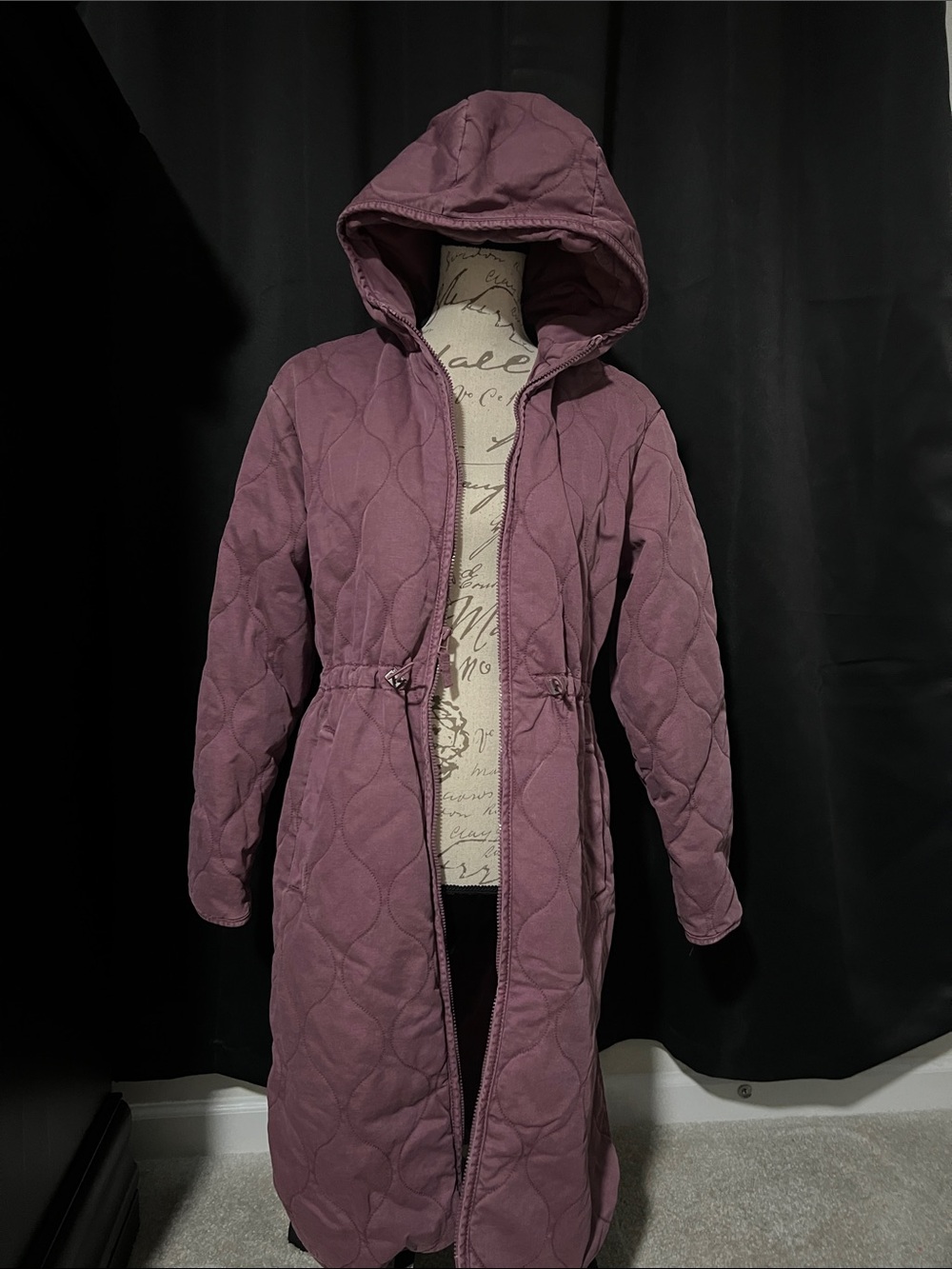 Universal Thread Quilted Hooded Long Puffer Coat - Plum